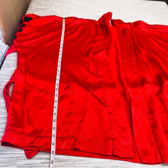 Alambic Red Asian Inspired Loungewear Set Pants and Open Front Tie Waist Robe - Picture 15 of 16